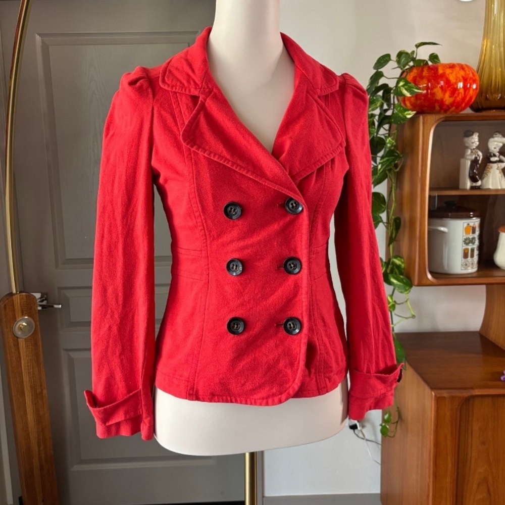 Vintage Forever 21 Xxi Red Pea Coat classic old money glam carolyn bessette